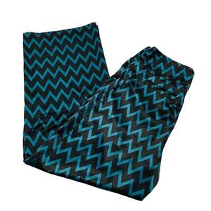 10/$25🦋 Worthington Black & Teal Satin Chevron High Rise Wide Leg Pants - Size 8